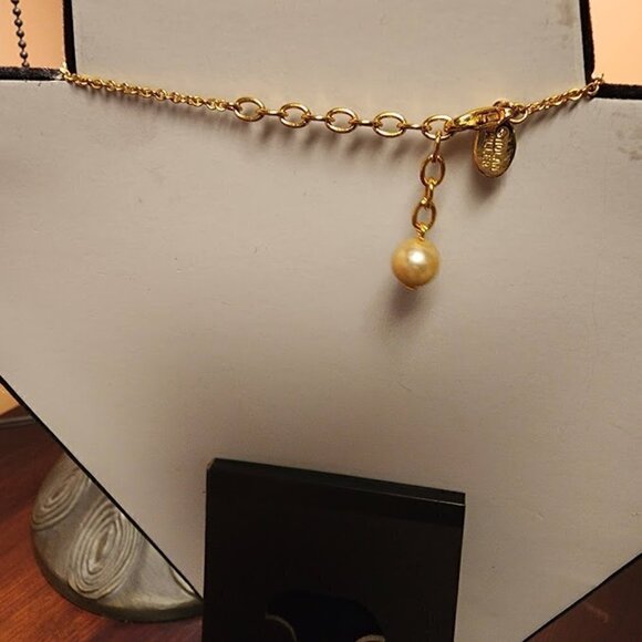 Nolan Miller Glamour Collection Goldtone Faux Pearl Rhinestone Necklace - Picture 3 of 3